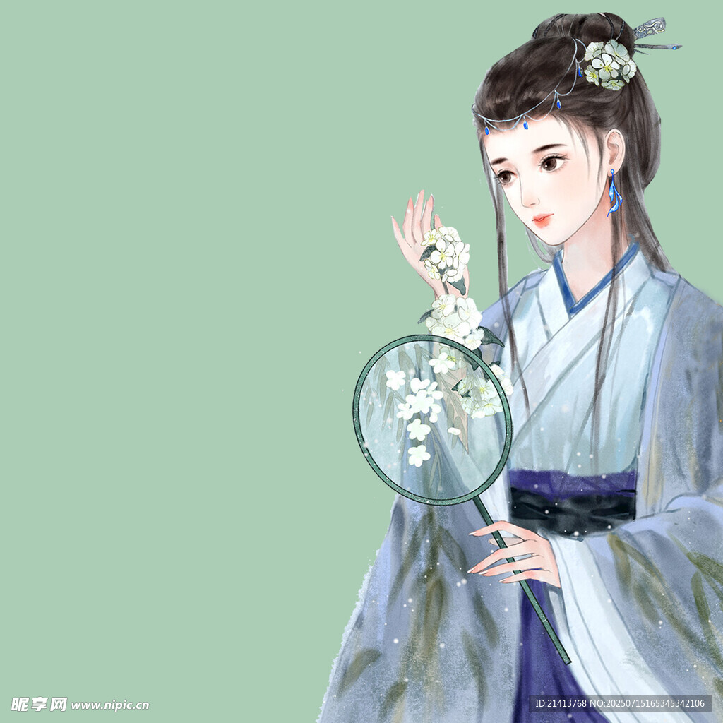 古风女子持扇优雅而立