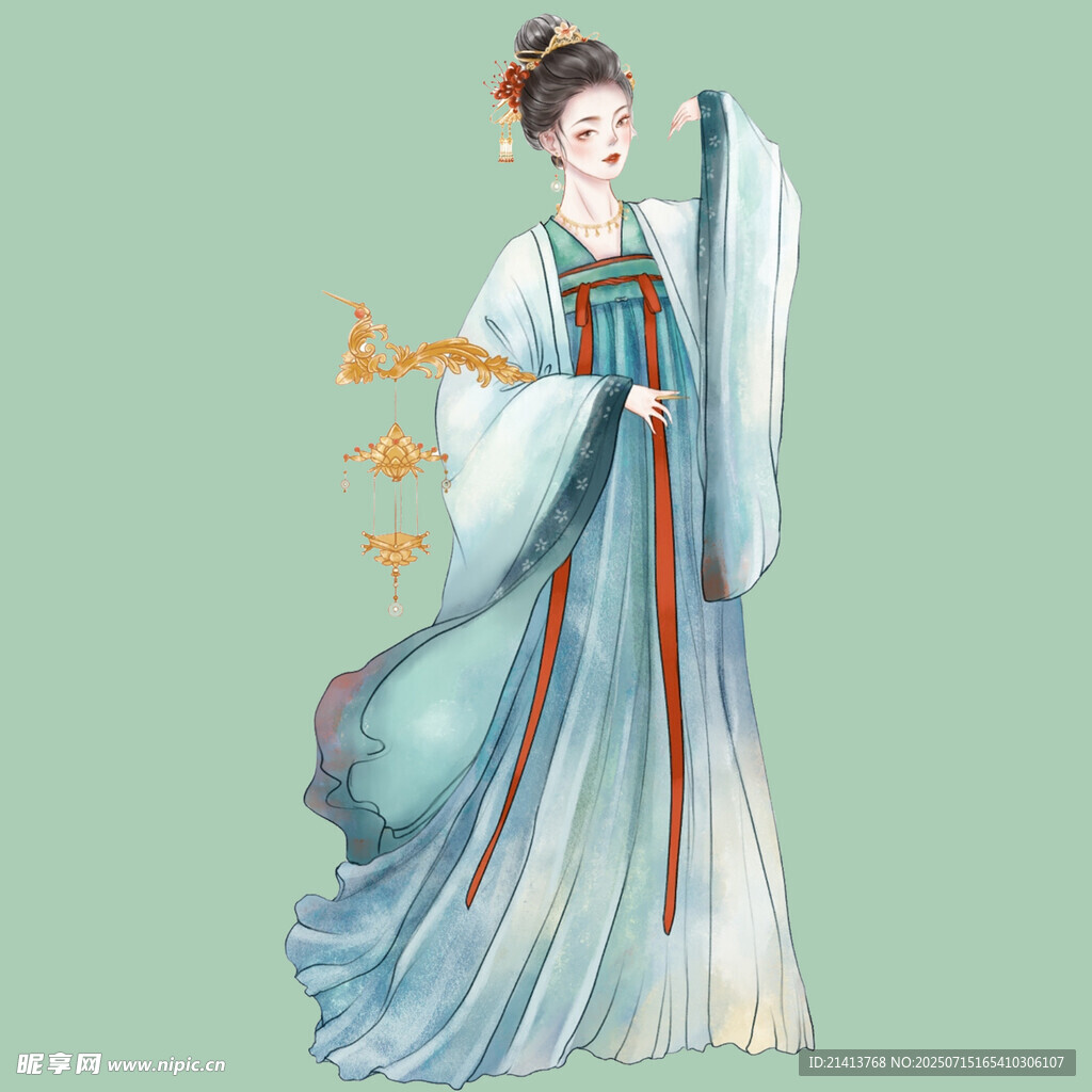 古风汉服女子优雅持扇图
