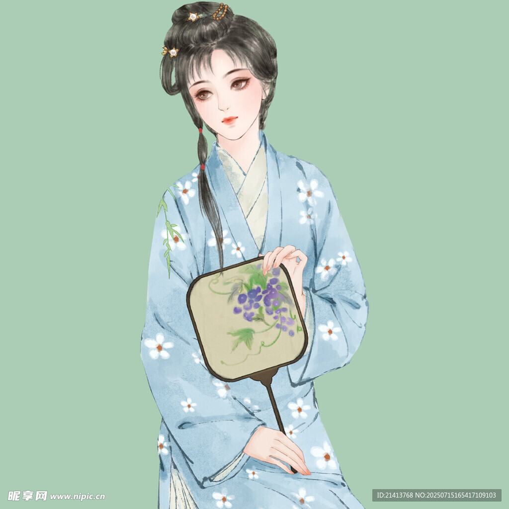 古风汉服女子手持福字牌