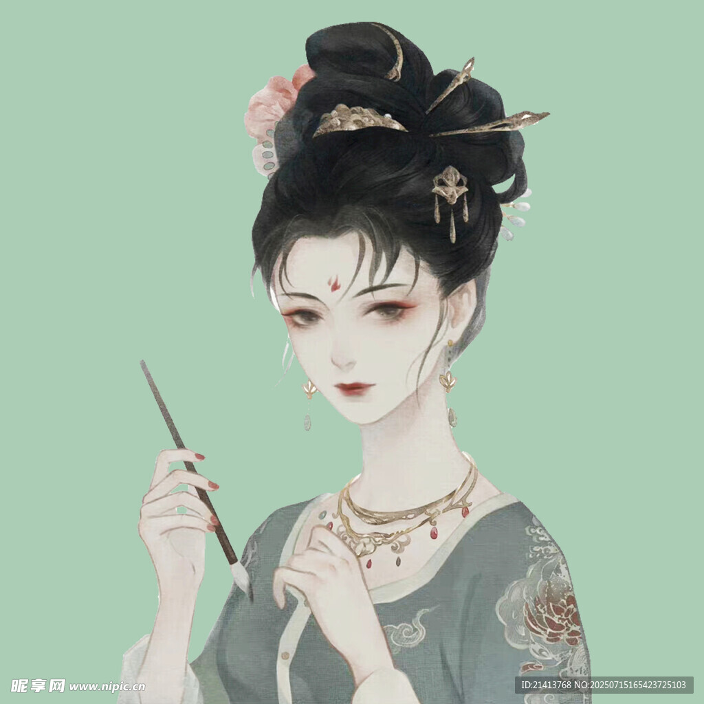 古风佳人持簪优雅模样