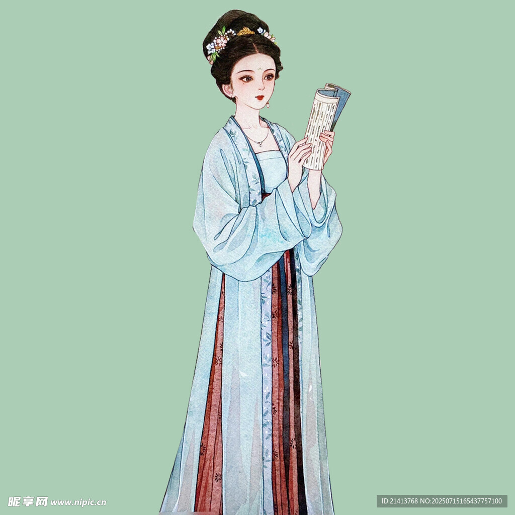 古风汉服女子持扇而立