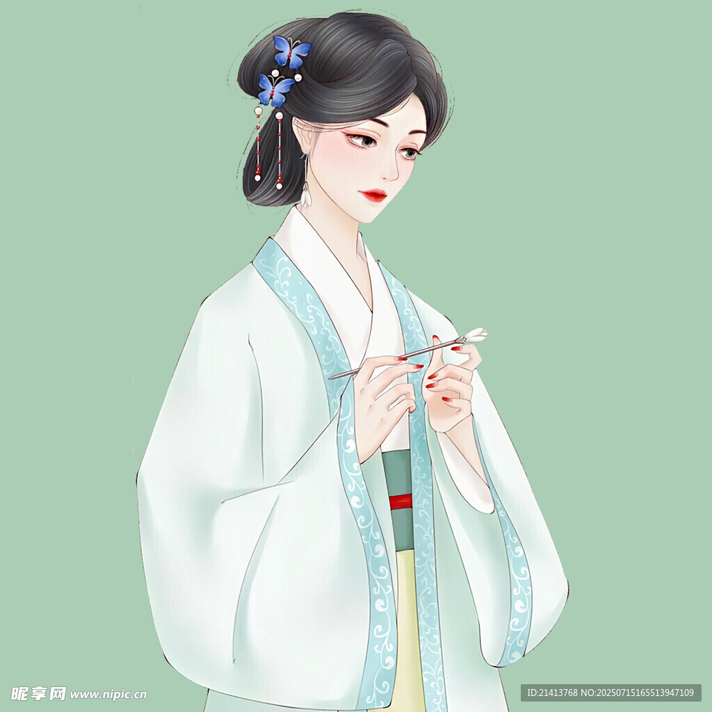 古风女子手持物件赏玩