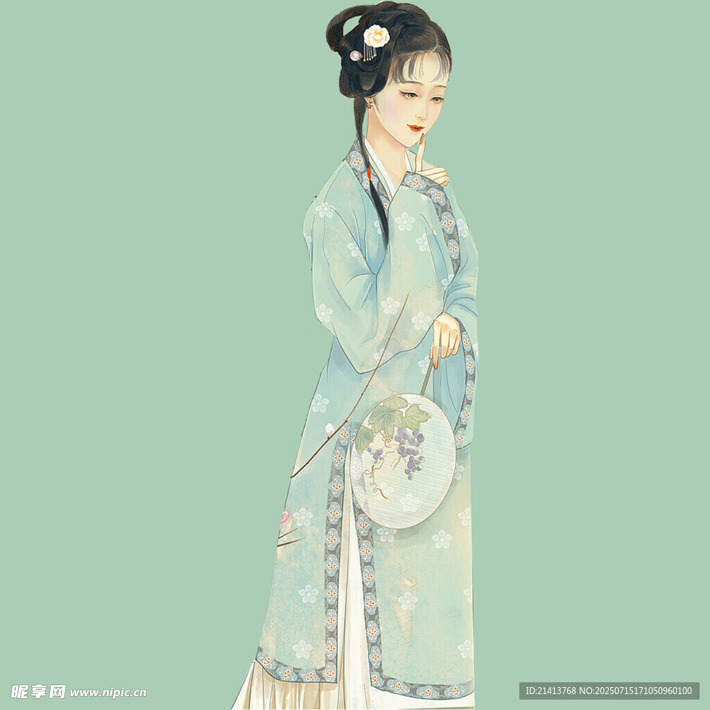 古典汉服女子持扇优雅图