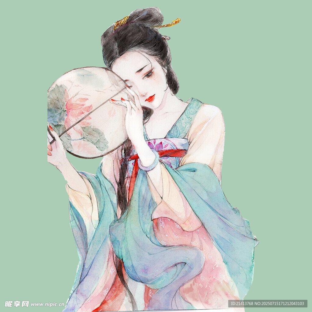 古风女子持扇优雅姿态