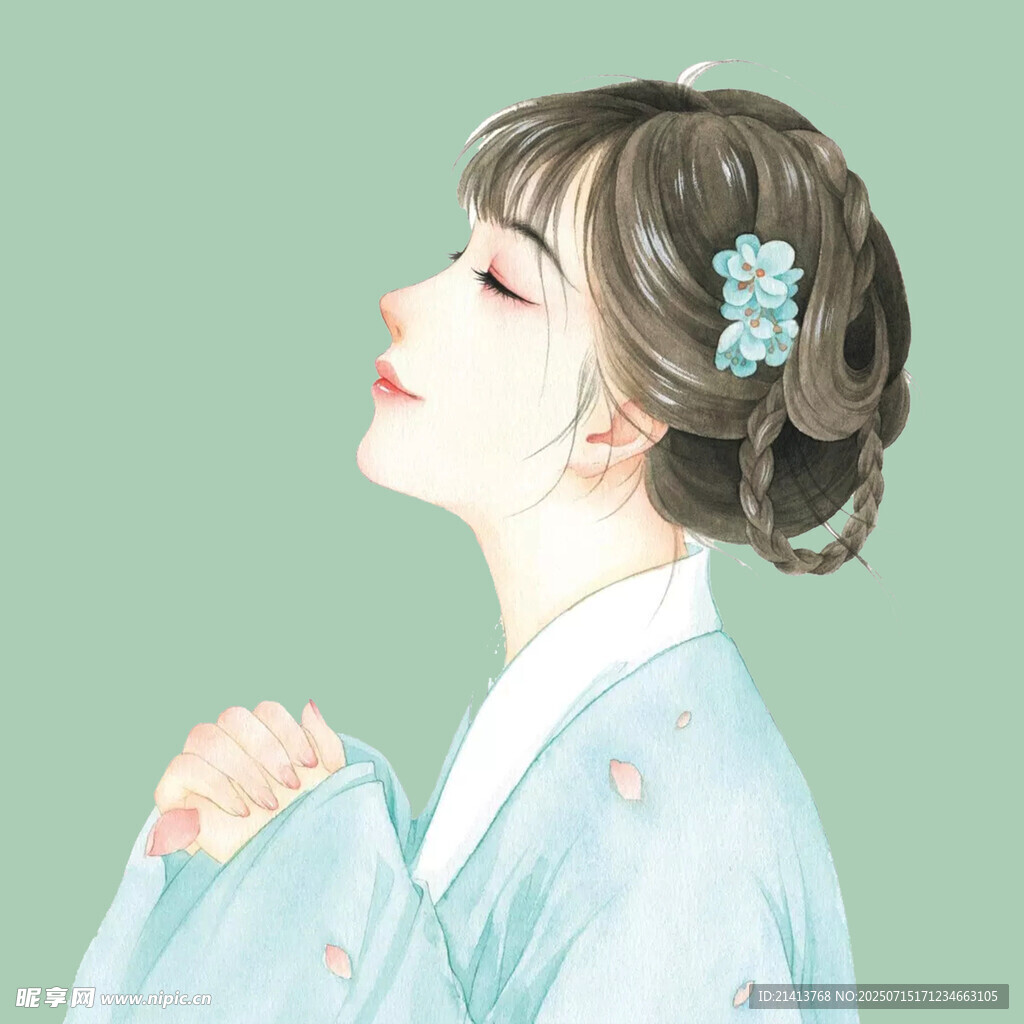 古风女子侧颜  发髻簪花