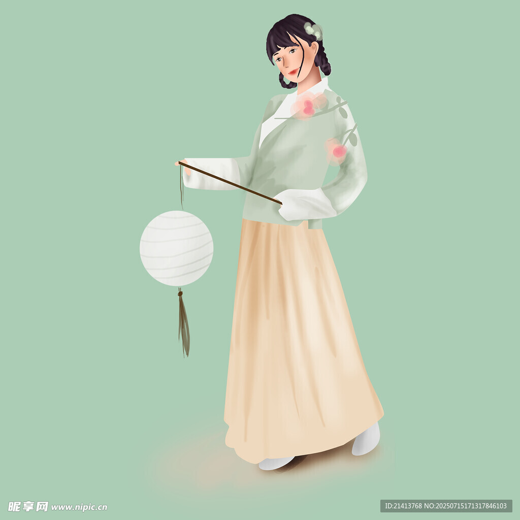 古风女子持扇优雅而立