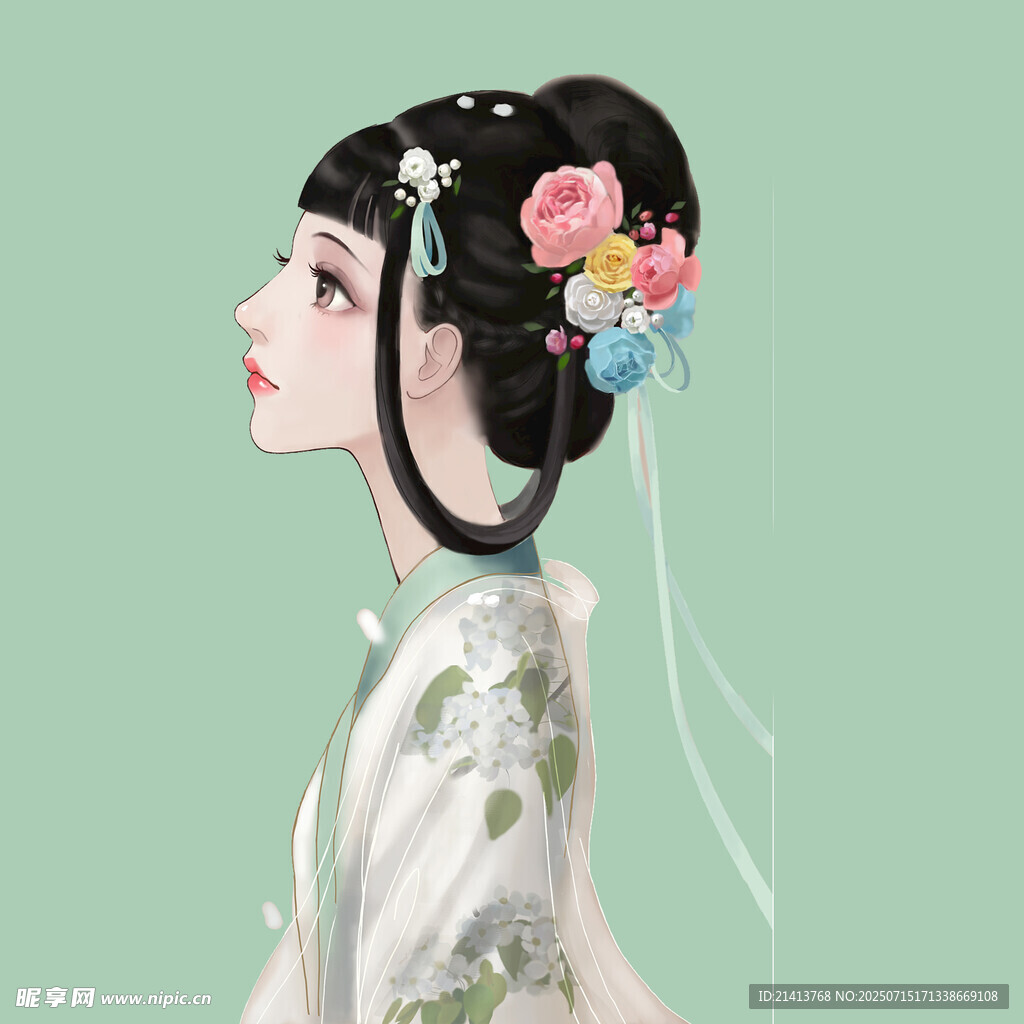 古风女子发髻簪花造型