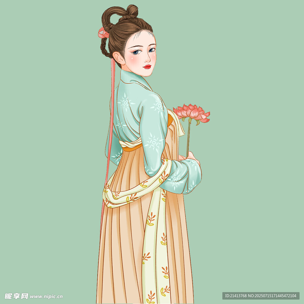 古风女子持花优雅而立