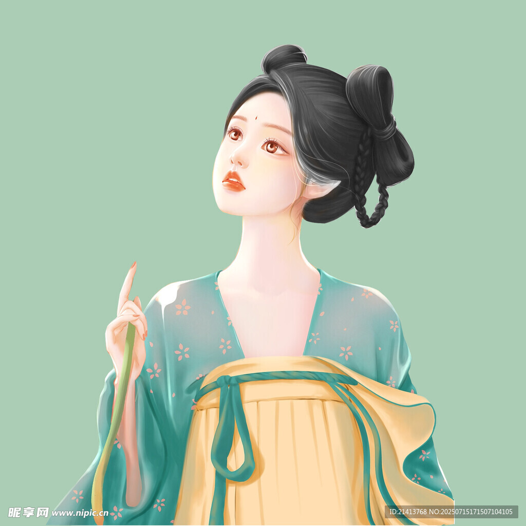 古风女子优雅指向上方