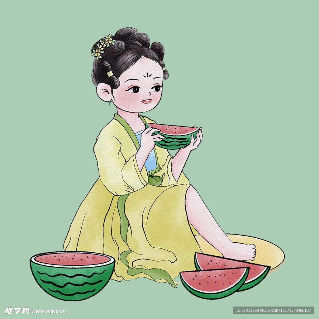 少女优雅品尝西瓜