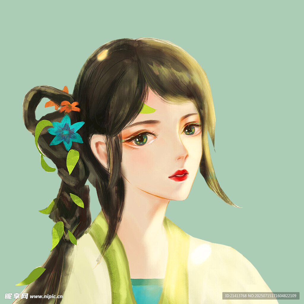 古风少女  青丝簪花俏模样
