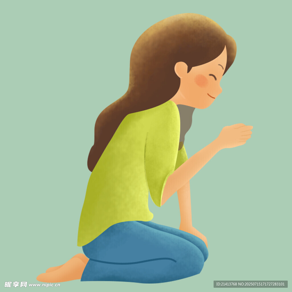 跪地女孩伸手似在祈祷