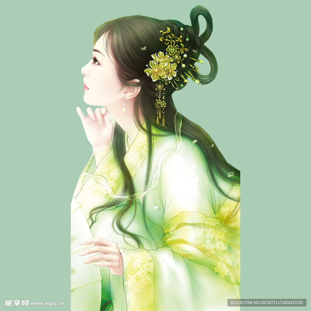 古风佳人  青丝簪花美如画