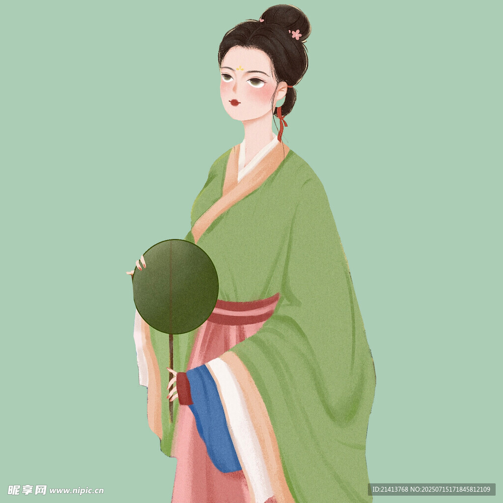 古风女子持扇优雅而立