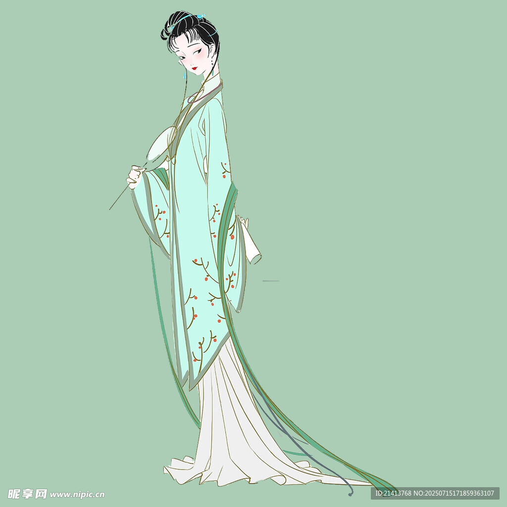 古风女子身着飘逸长裙