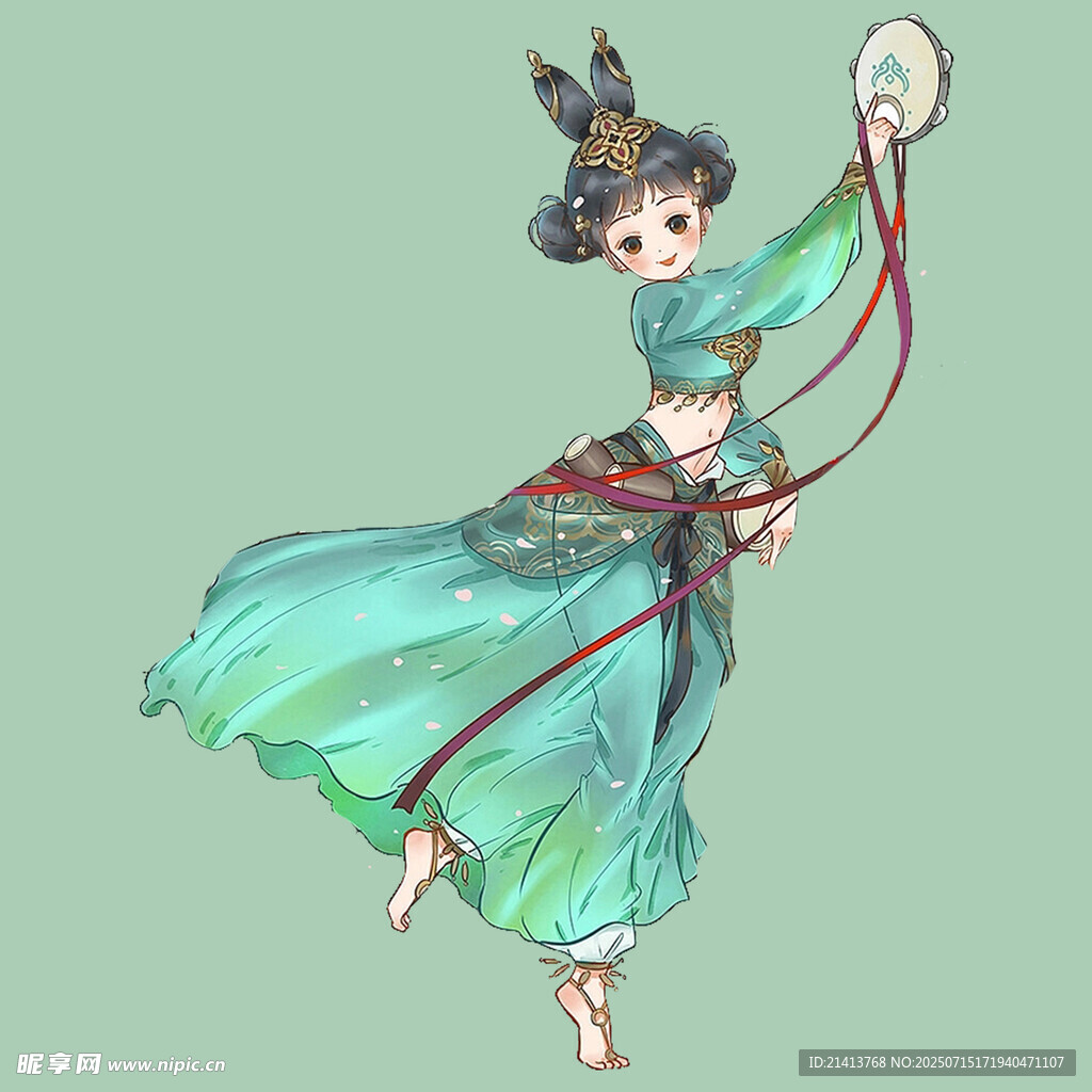 古风少女持扇轻盈起舞