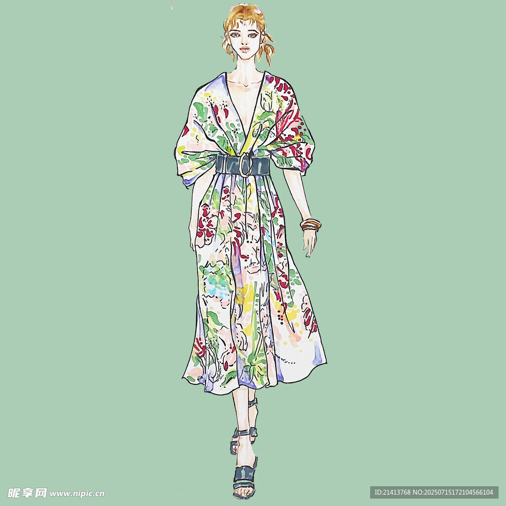 花卉图案长款和服设计图