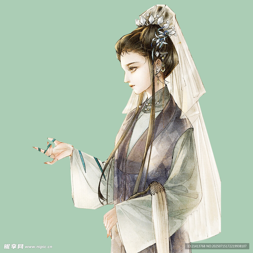 古风佳人持花侧颜图