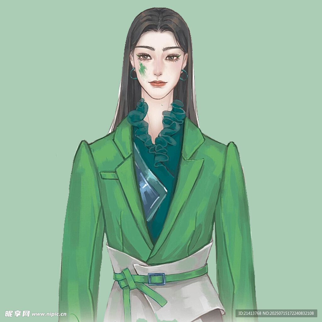 复古风绿色西装女性形象