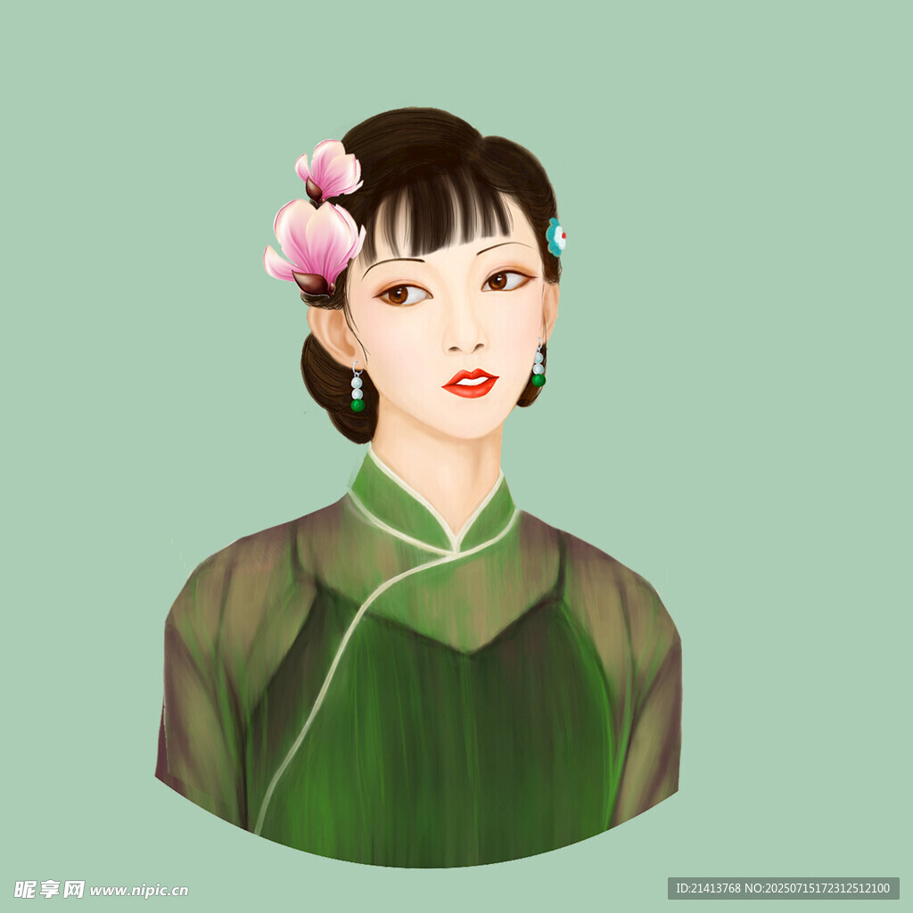 古典旗袍女子插画