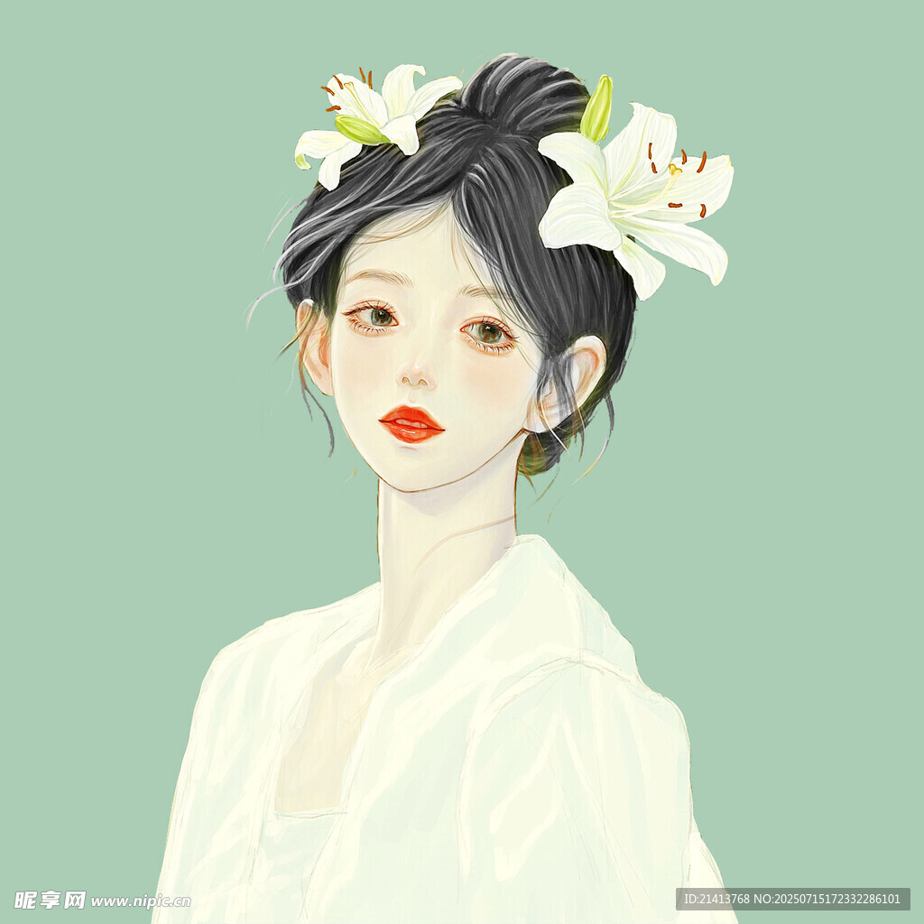 古风白衣簪花女子画像
