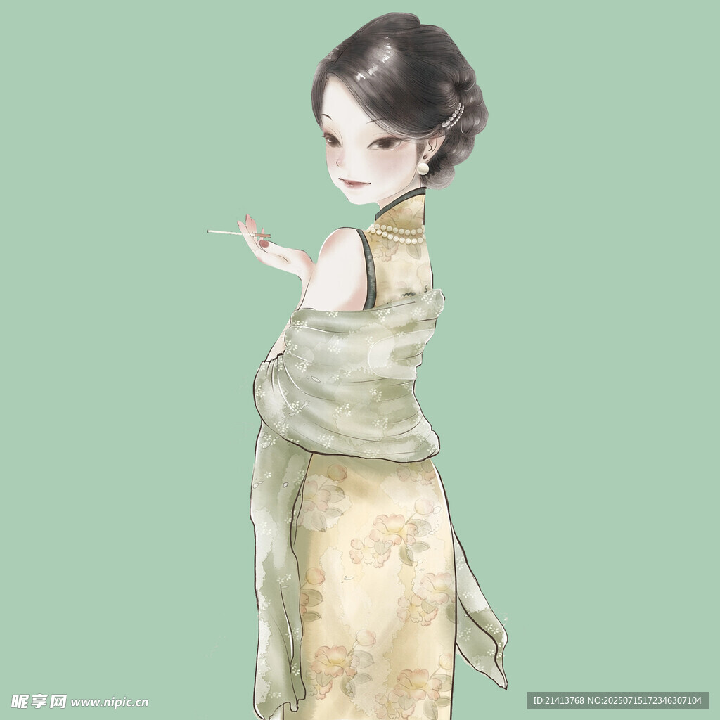 古风旗袍少女优雅姿态