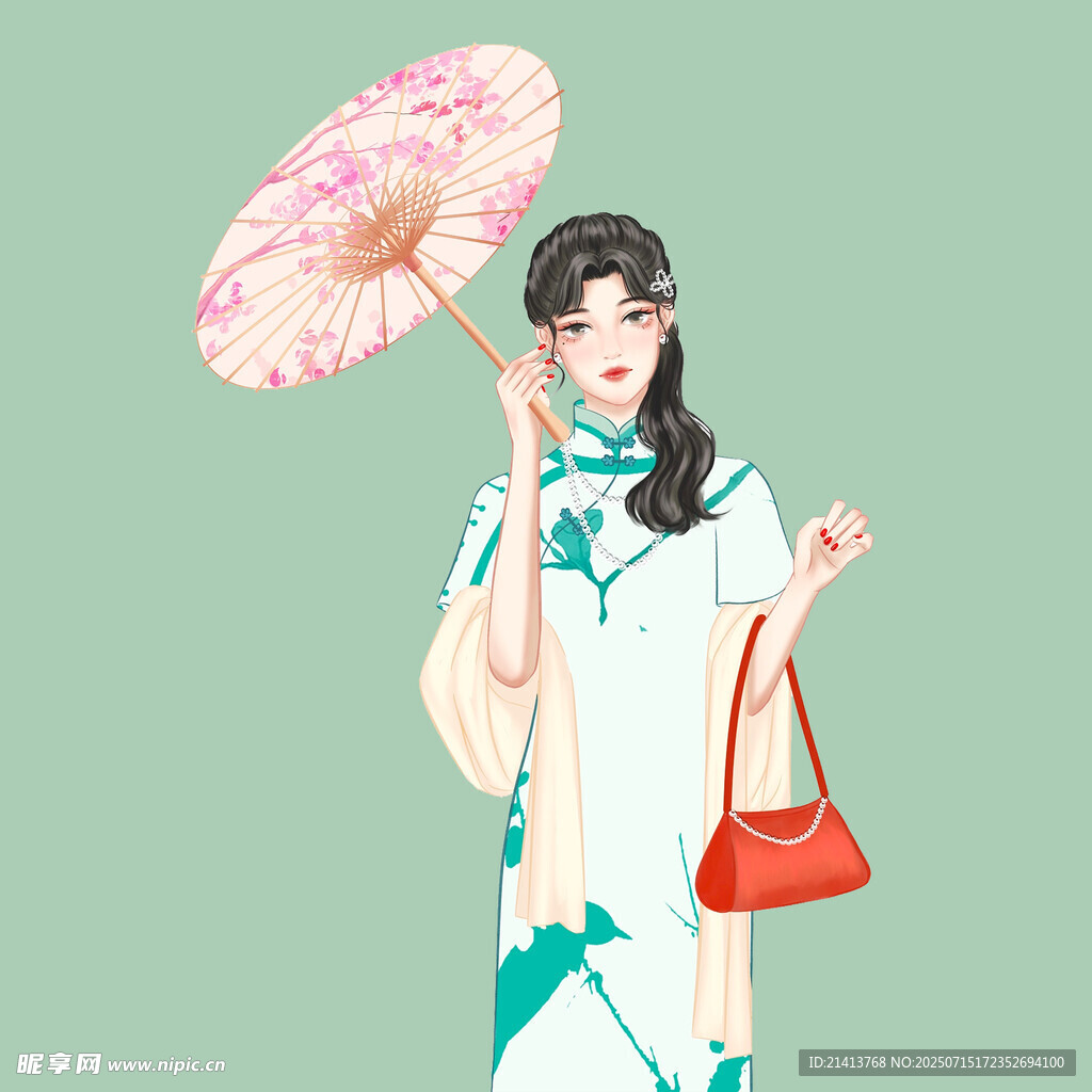 撑伞旗袍女子优雅风情