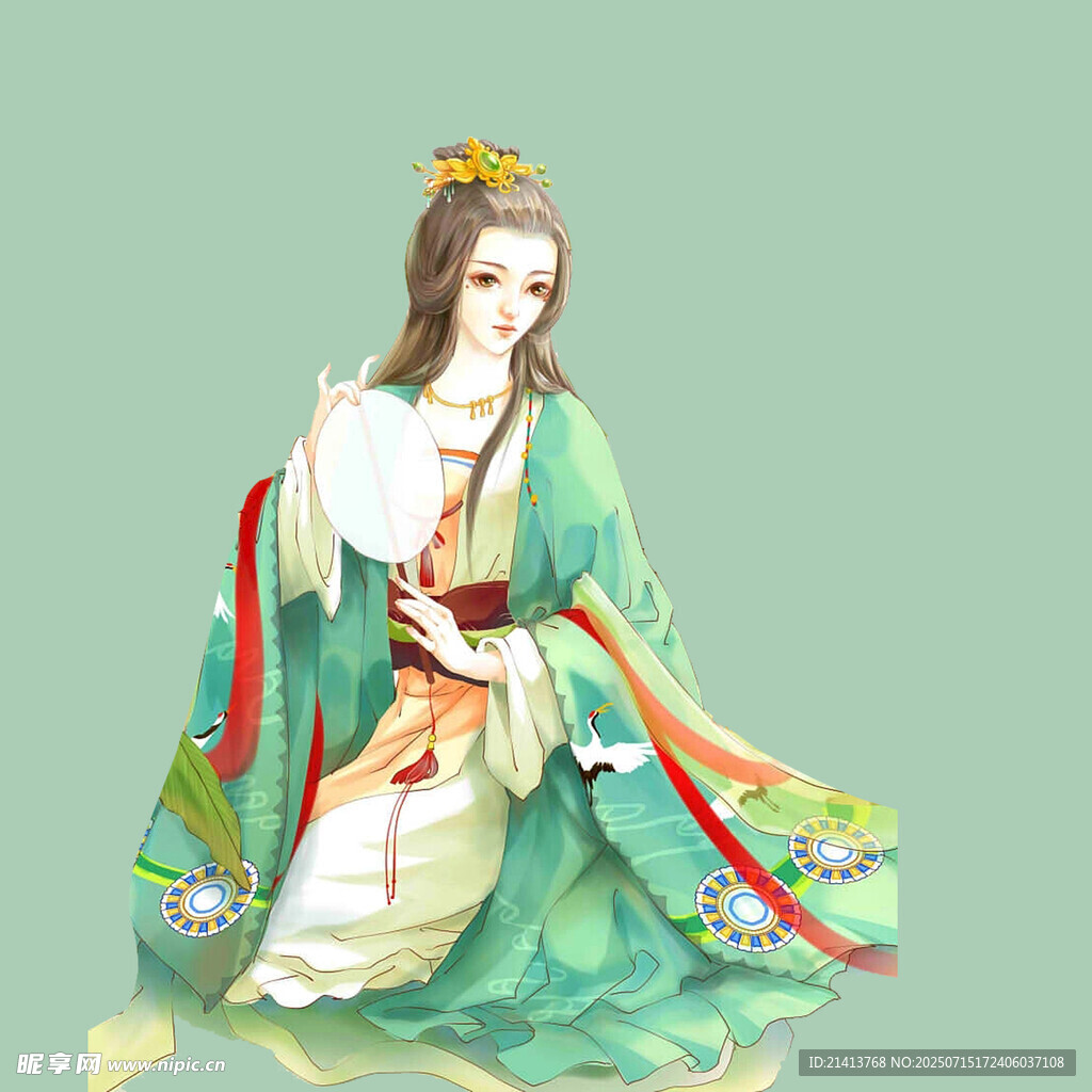 古风持扇女子优雅坐姿