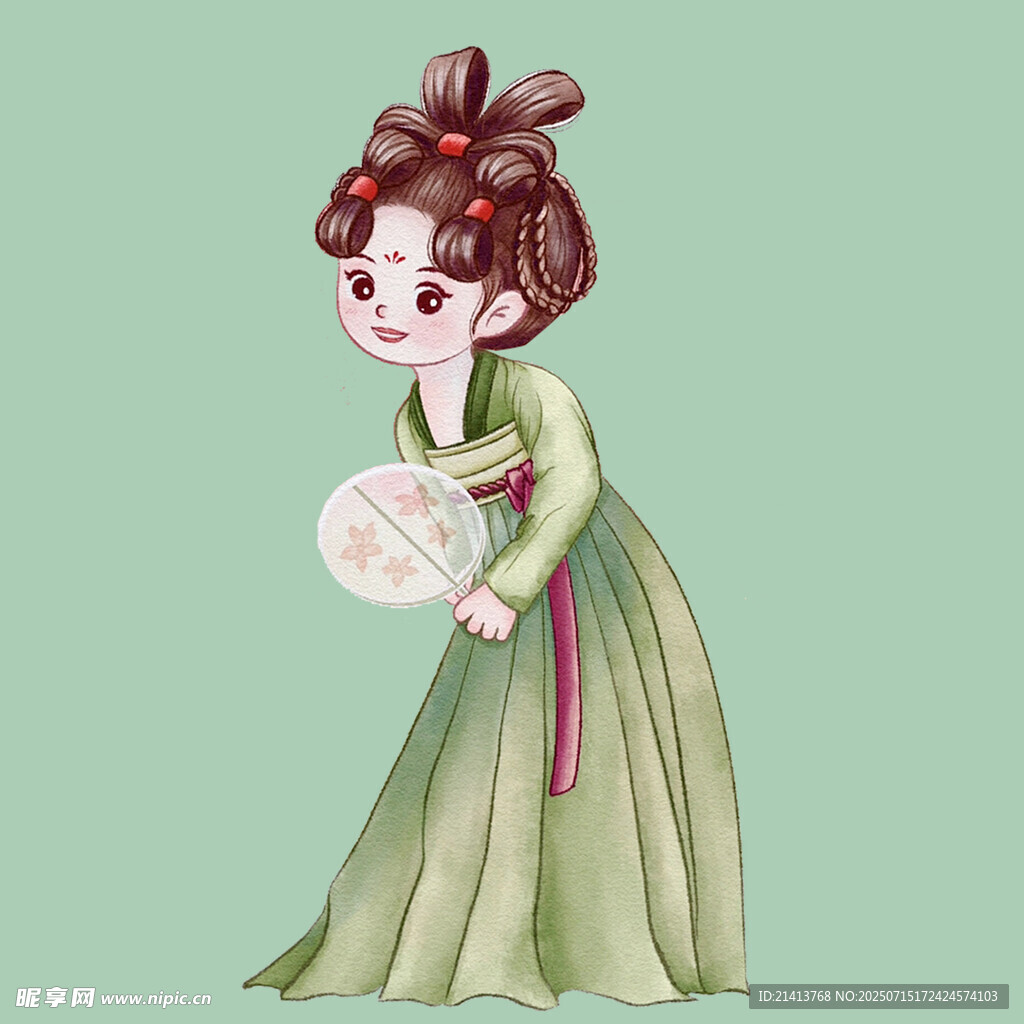 古典持扇女子插画