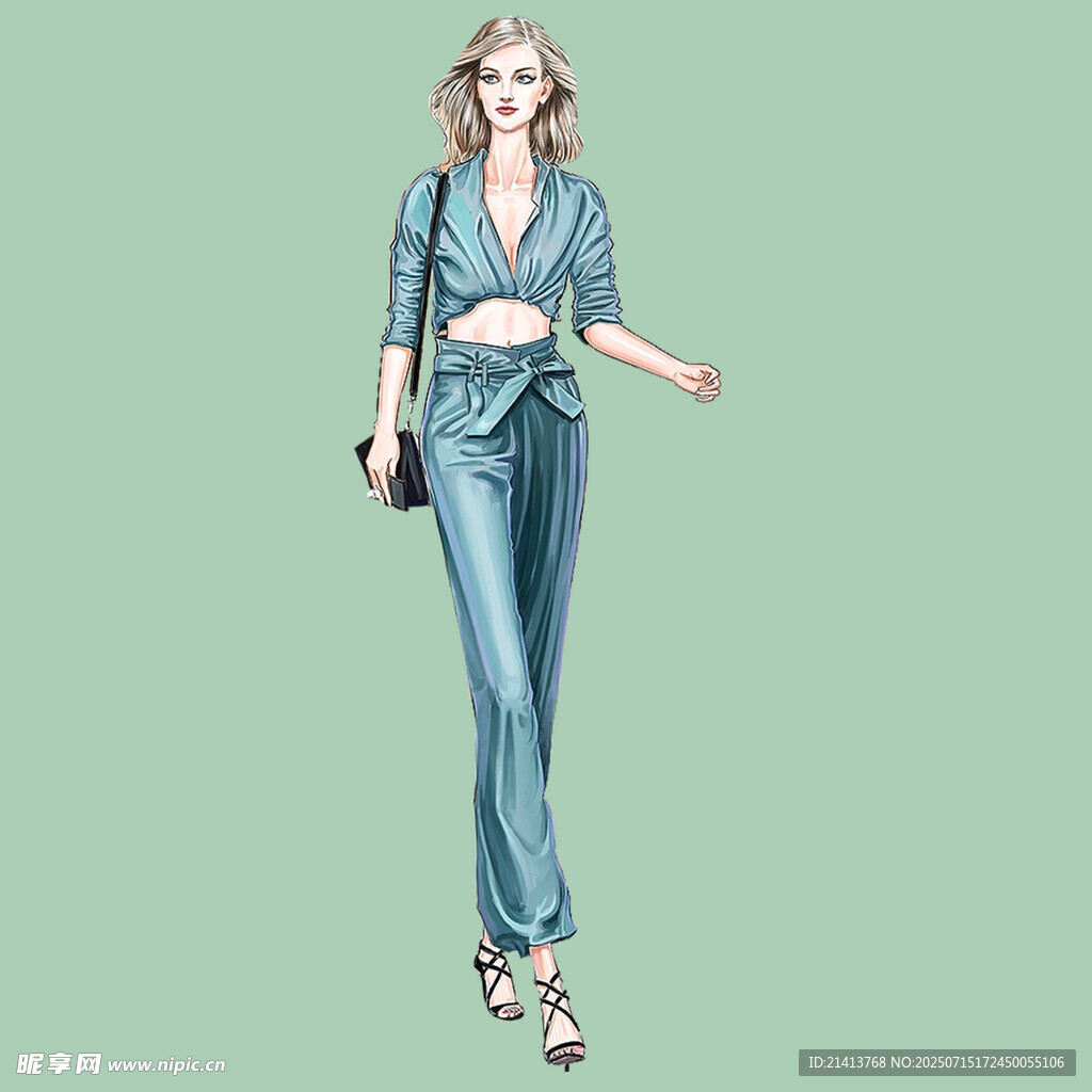 时尚蓝色套装女性插画