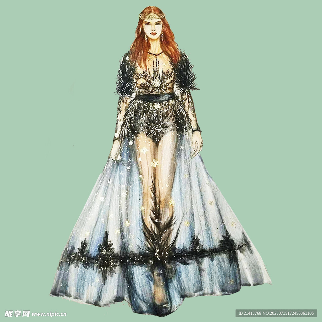 华丽长裙女性时尚插画