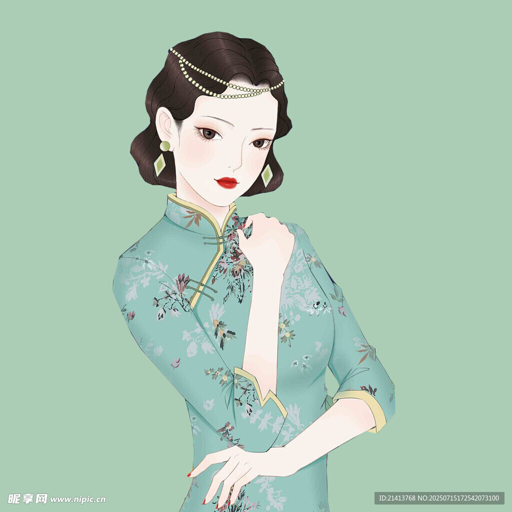 复古旗袍女子优雅姿态