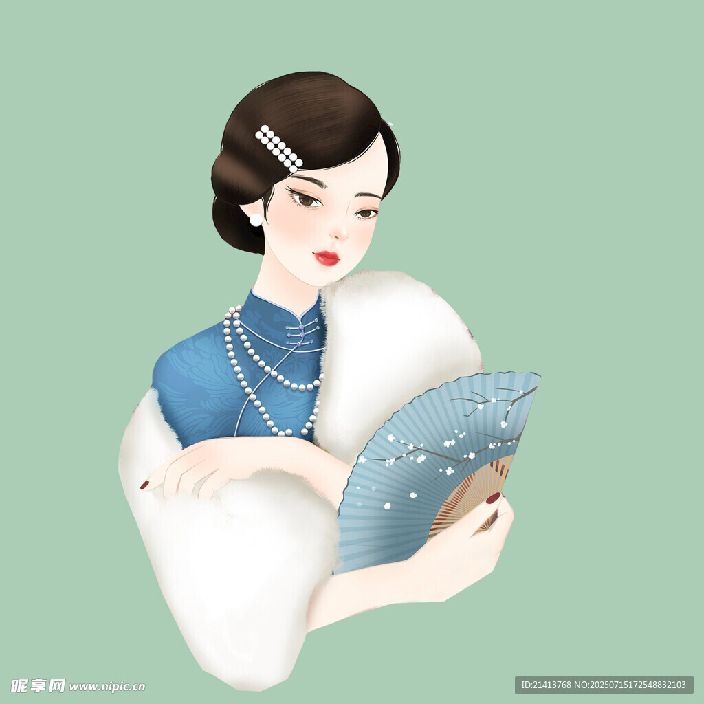 优雅旗袍女子抱精致抱枕