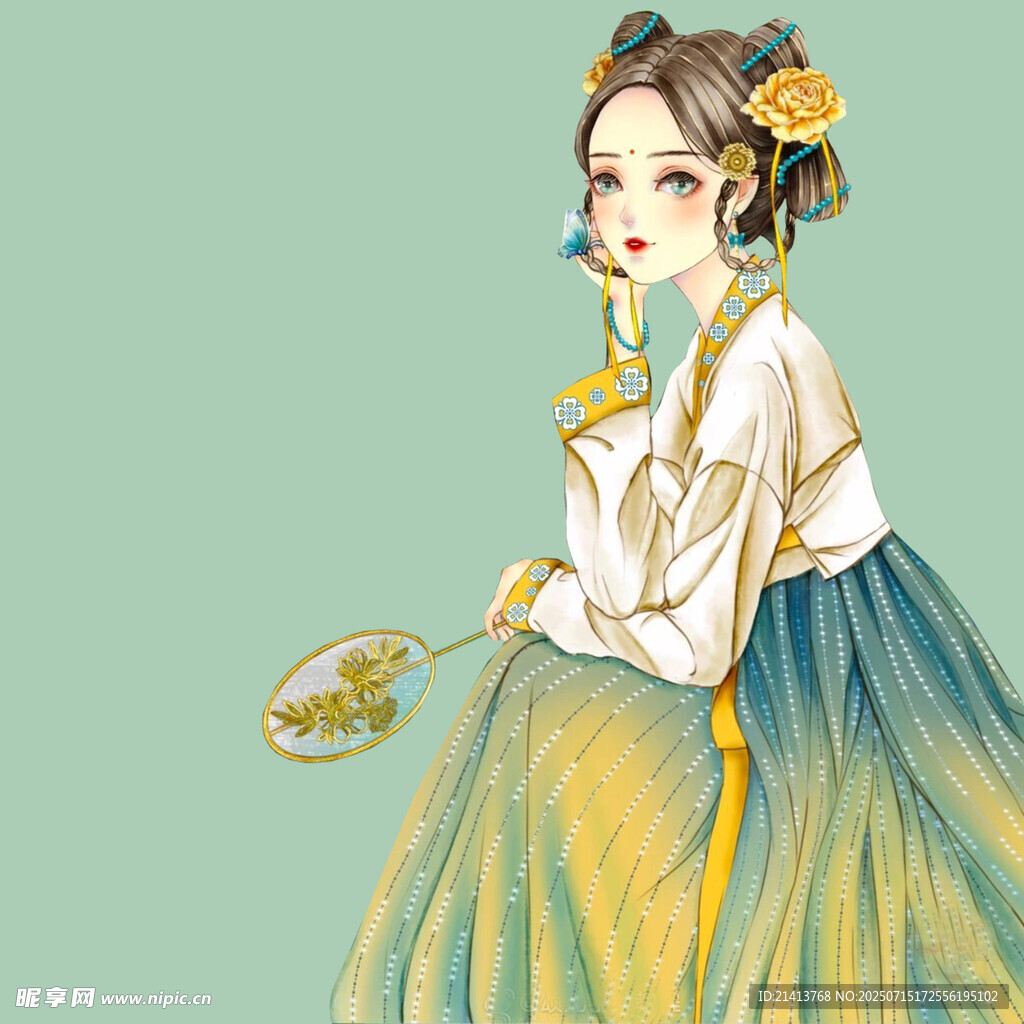 古风少女持扇优雅图