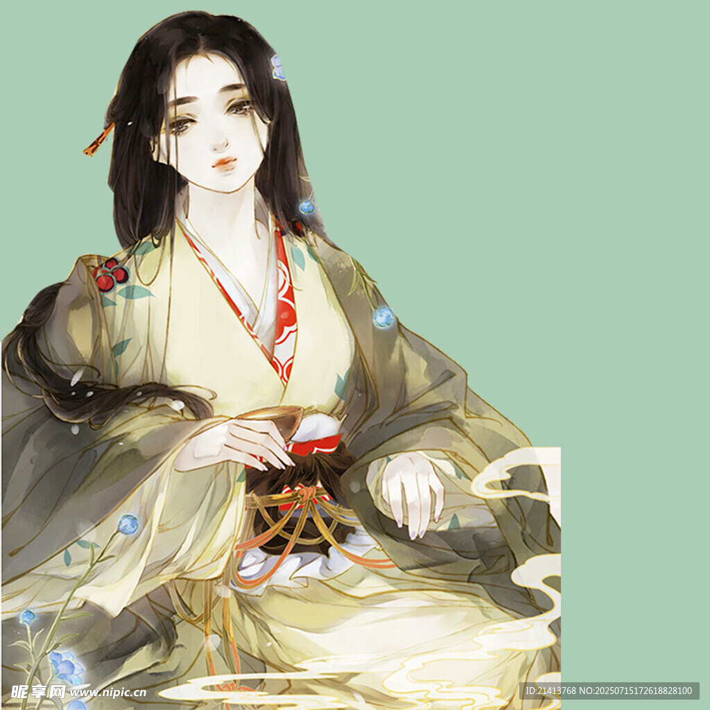 古风美人持物优雅端坐
