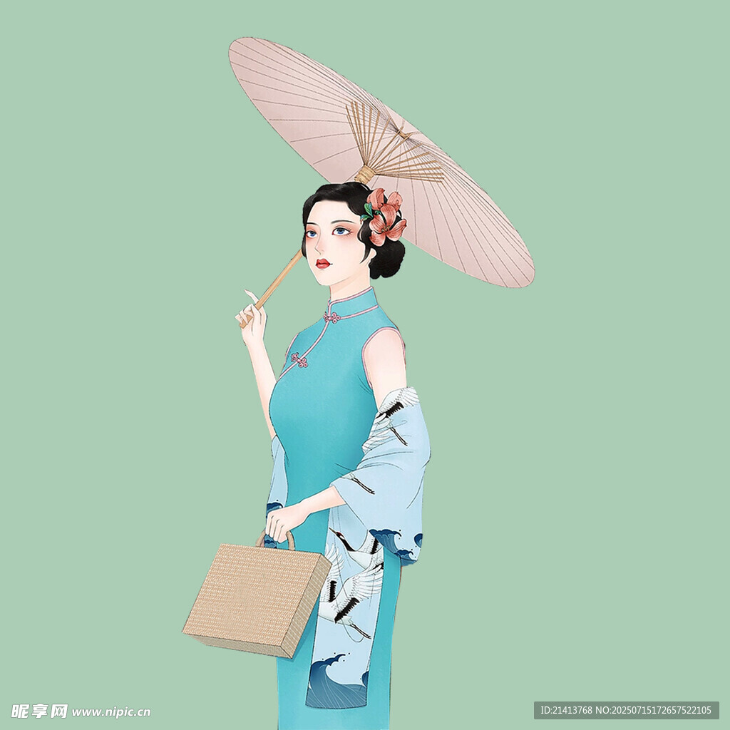 撑伞旗袍女子优雅出行