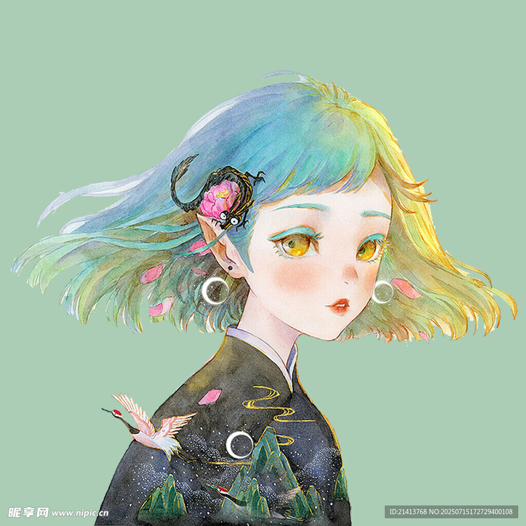 彩色短发少女的奇幻装扮