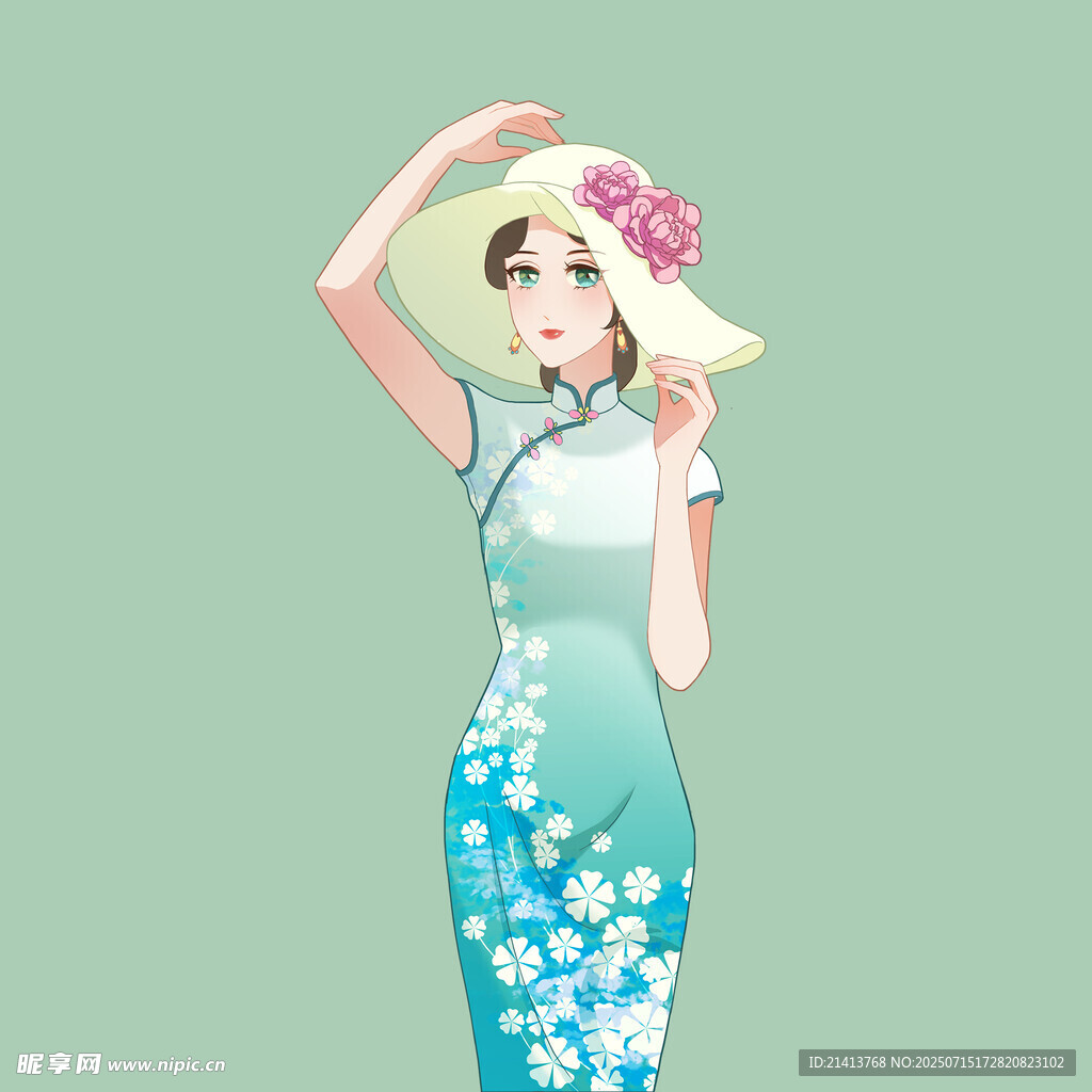 复古旗袍少女优雅姿态