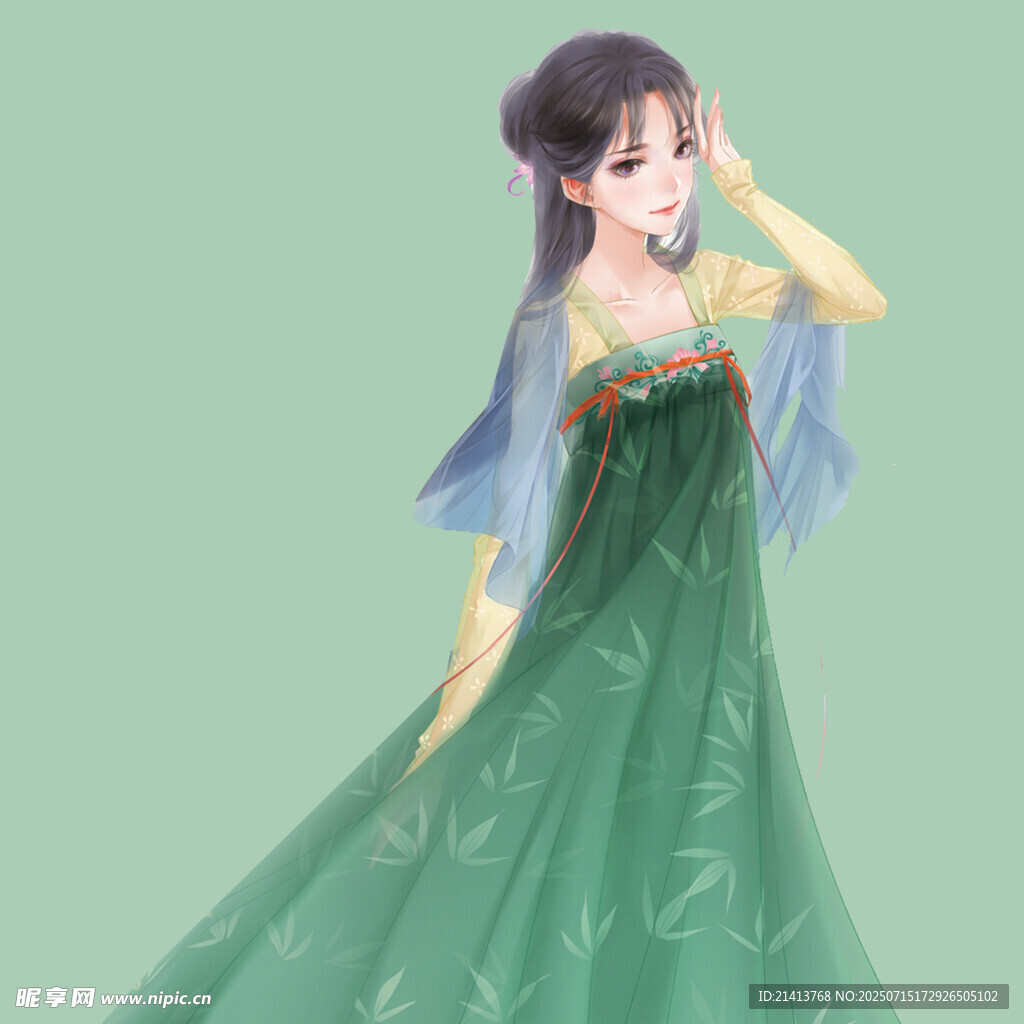 古风绿衣飘逸女子形象