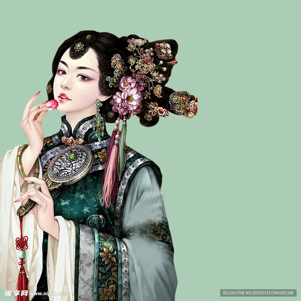 古典旗装女子  优雅持扇