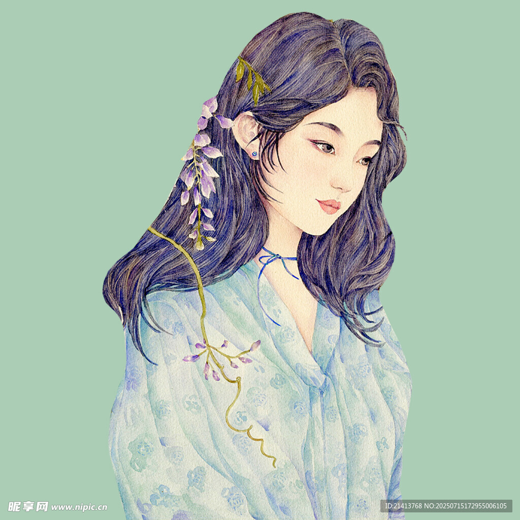 古风紫衣女子优雅插画