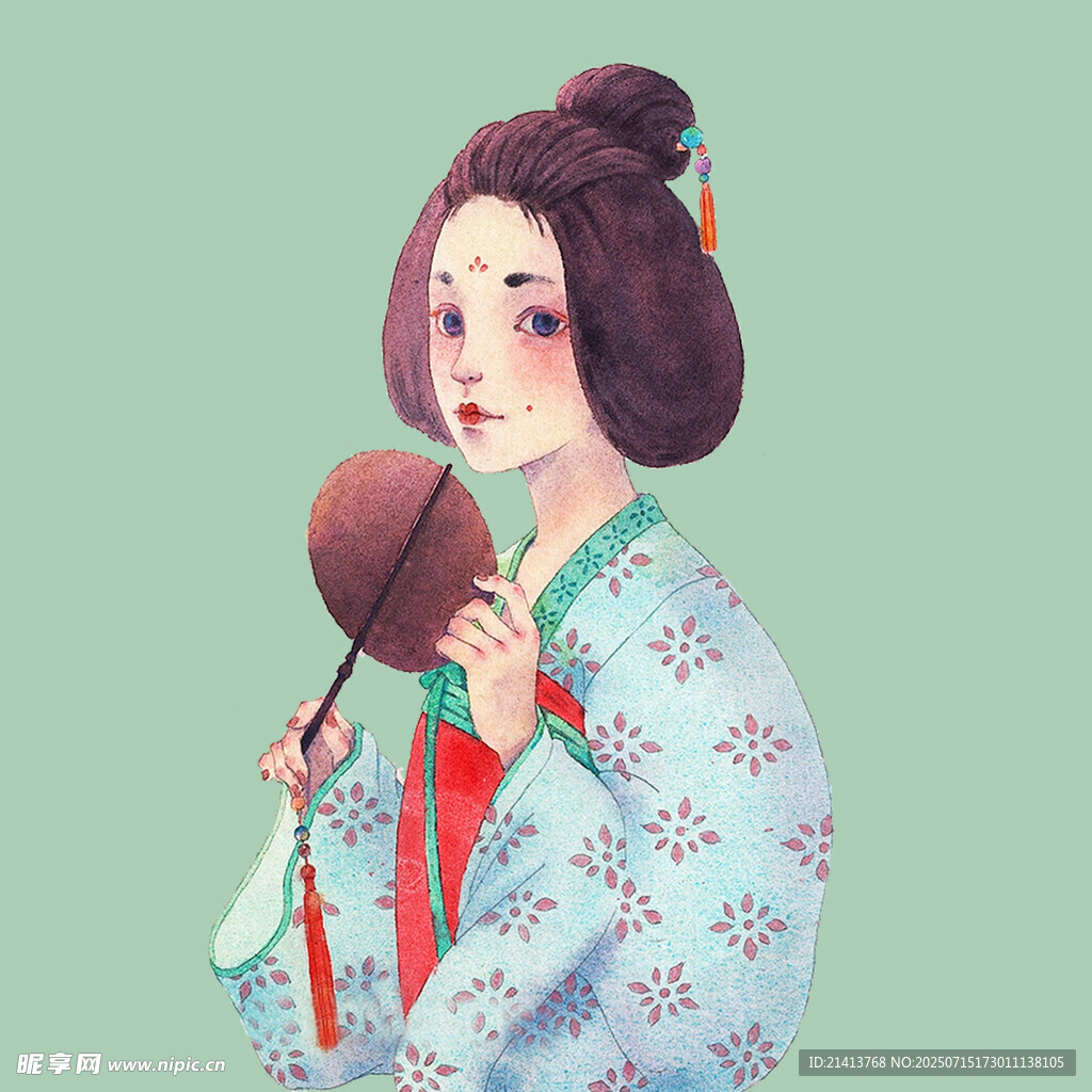 手持团扇的古风女子