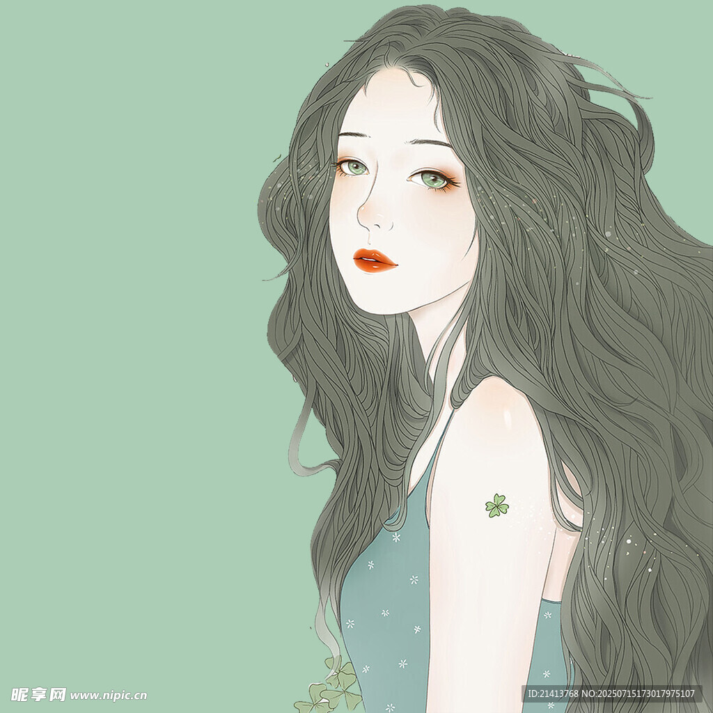 长发女子的清新插画形象