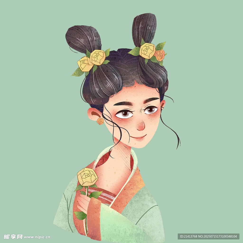古风双髻少女俏皮模样