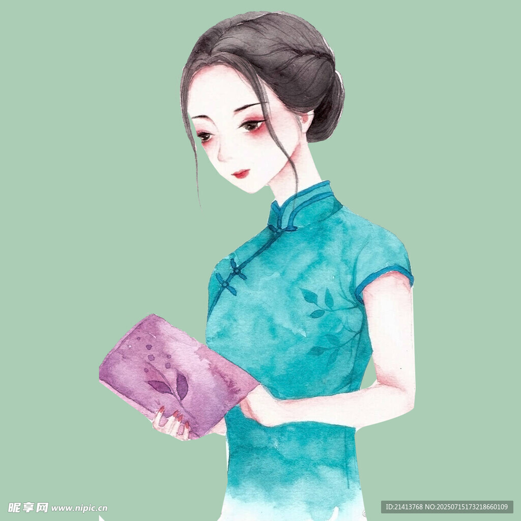 旗袍女子手持精致手包