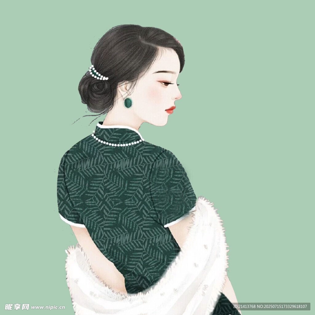 复古旗袍女子优雅背影