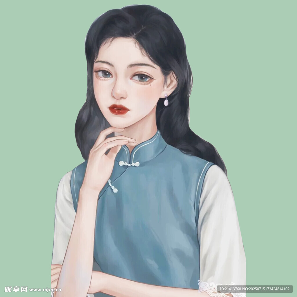 复古风旗袍女子优雅侧影