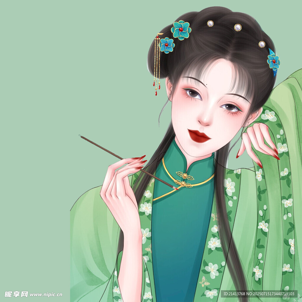 古风佳人持笔优雅模样
