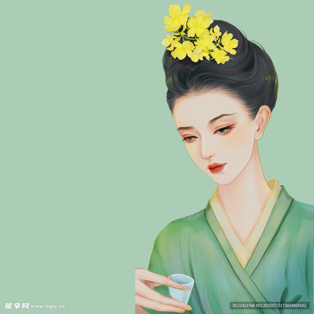 古风女子持杯赏景