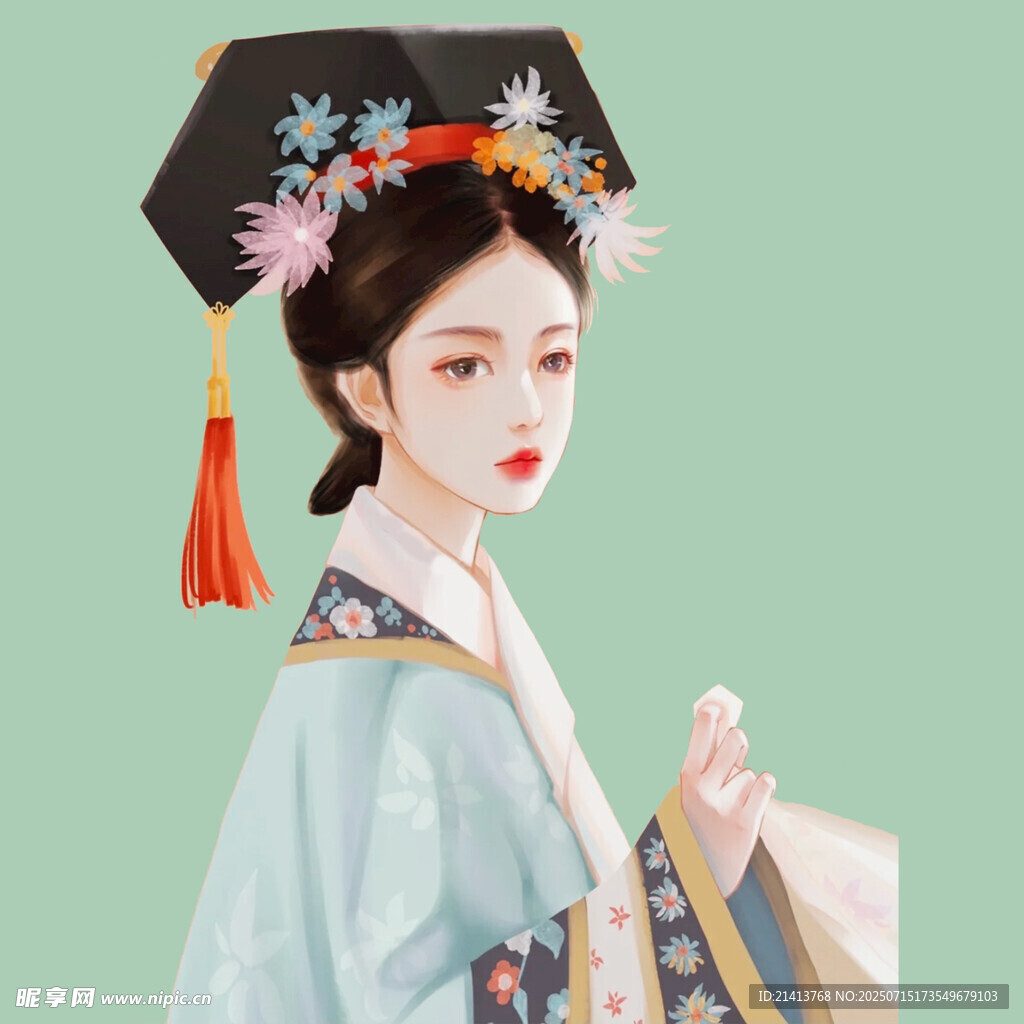 古风旗头女子优雅形象